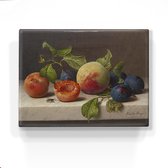 Stilleven met fruit en een wesp - Emilie Preyer - 26 x 19,5 cm - Niet van echt te onderscheiden houten schilderijtje - Mooier dan een schilderij op canvas - Laqueprint.