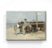 Ezelstandplaats op het strand te Scheveningen - - Anton Mauve - 26 x 19,5 - Niet van echt te onderscheiden houten schilderijtje - Mooier dan een schilderij op canvas - Laqueprint.