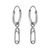 Zilveren oorbellen | Oorringen met hanger | Zilveren oorringen, veiligheidsspeld hanger