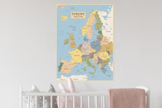 Sticker Muursticker Carte colorée de l' Europe - Vector de l'ancienne carte de l'Europe - 60x80 cm - feuille autocollante - sticker mural repositionnable