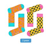 Happy Socks Watermelon & Strawberry Heren | 2 paar / 2-pack | Oranje, Blauw, Geel en Roze| Maat 41-46 – Strawberry en Watermelon  Edition Heren – 2 paar Happy Socks | Watermeloen en aarbeid