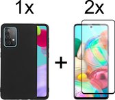 Samsung A72 Hoesje - Samsung Galaxy A72 hoesje zwart siliconen case hoes cover hoesjes - Full Cover - 2x Samsung A72 screenprotector