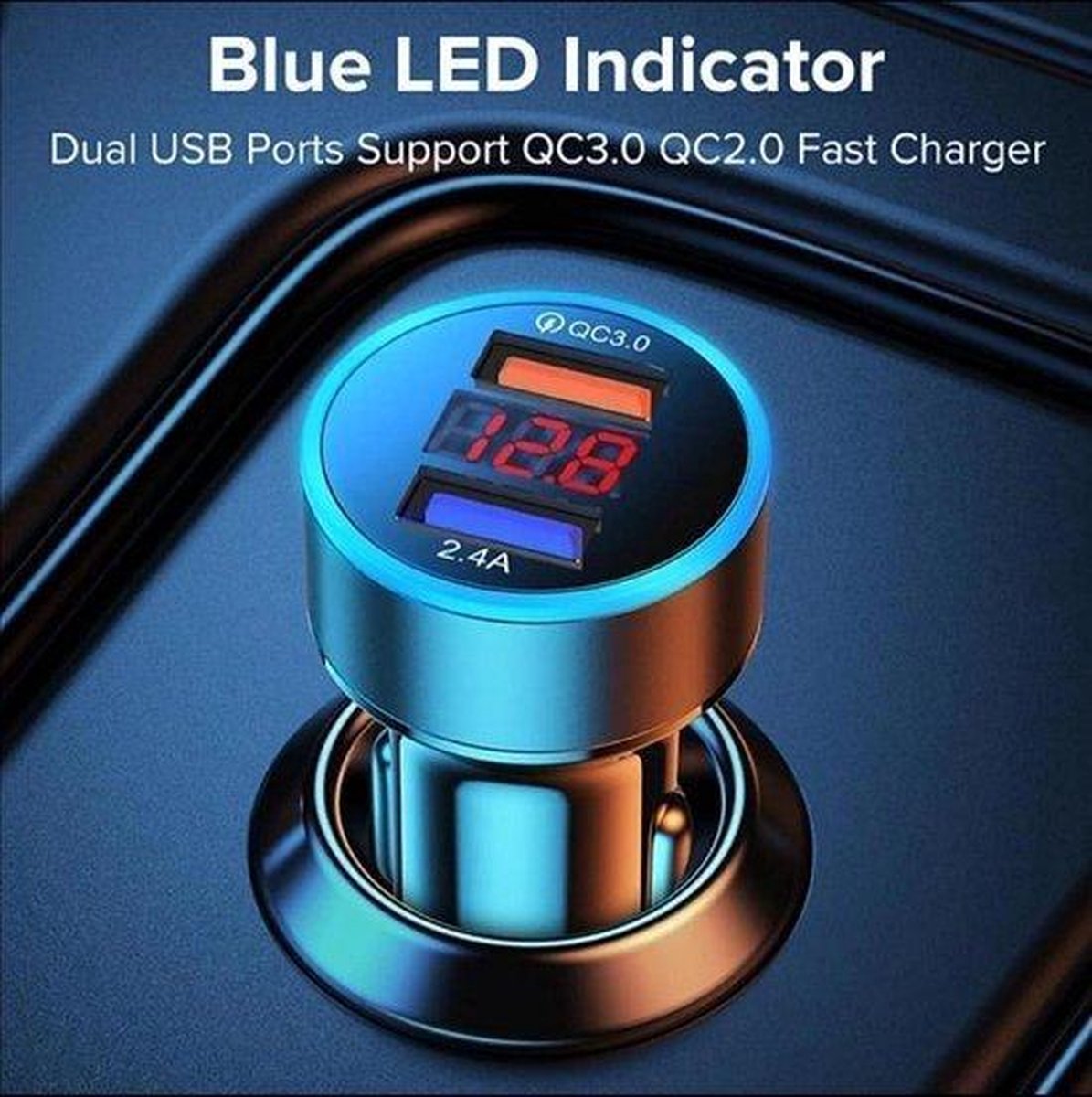 Autolader met LED-licht-Auto USB Dual -auto lader-metaal mini autolader-Power Drive 2 legering 18W 4.8A