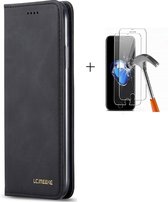 GSMNed - Leren telefoonhoesje zwart - Luxe iPhone 12/12 Pro hoesje - portemonnee - pasjeshouder iPhone 12/12 Pro - zwart - 1x screenprotector iPhone 12/12 Pro