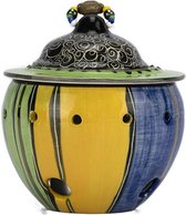 Letsopa Ceramics - Licthgroen-Geel-Blauw - Geurbrander - Handgemaakt in Zuid Afrika - hoogwaardig keramiek - versierd met kralen - Parfumeer jouw huis of kantoor voor een unieke ge