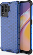 OPPO A94 Hoesje - Mobigear - Honeycomb Serie - Hard Kunststof Backcover - Blauw - Hoesje Geschikt Voor OPPO A94