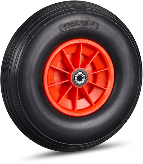 kruiwagenwiel 4.00-6 - massief rubber - 33 cm - anti-lek - tot 100 kg - geel-rood van Merkloos	 — afbeelding 3