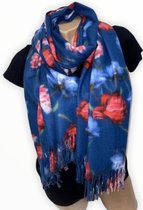 Lange Warme Dames Sjaal - Bloemenprint - Blauw - 180 x 72cm (19-95#)