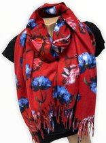 Lange Warme Dames Sjaal - Bloemenprint - Rood - 180 x 72 cm (ML2)