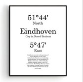 Steden Poster Eindhoven met Graden Positie en Tekst - Muurdecoratie - Minimalistisch - 50x40cm - PosterCity