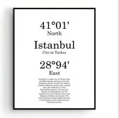 Steden Poster Istanbul met Graden Positie en Tekst - Muurdecoratie - Minimalistisch - 50x40cm - PosterCity