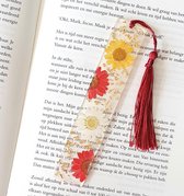 Boekenlegger  – Bookmark – Bladwijzer Boekenlegger kinderen – Bloemen patroon - Rood – 14 centimeter