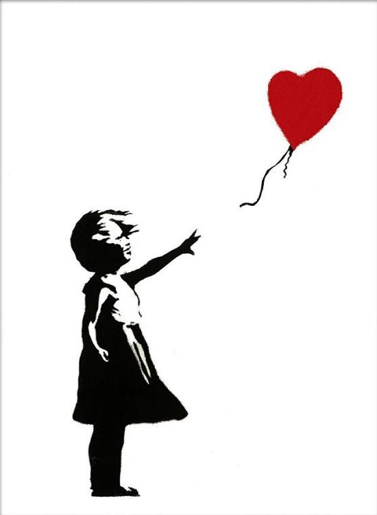 Allernieuwste Canvas Schilderij Banksy Grafitti: Girl with Balloon - Modern Street Graffiti - Poster - 80 x 120 cm - Kleur
