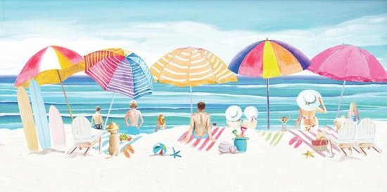 140 x 70 cm - Peinture sur toile - Parapluies sur la plage - Impression sur toile