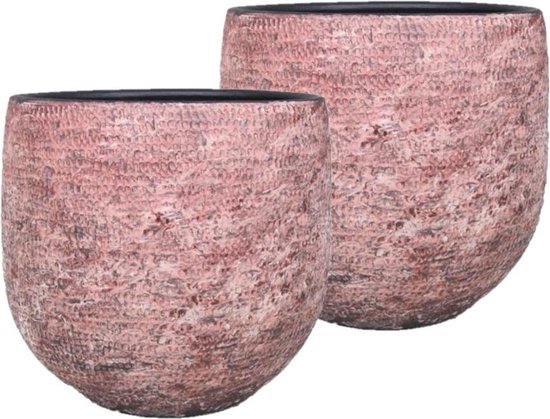 Set van 2x stuks bloempotten/plantenpotten van keramiek in een oud roze mozaiek motief met D 24 cm en H 22 cm - Binnen gebruik