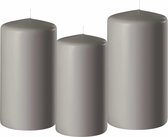 Set van 3x stuks lichtgrijze stompkaarsen 10-12-15 cm met diameter 6 cm - Sfeer kaarsen voor binnen