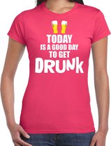 Roze fun t-shirt good day to get drunk  - dames - Gay pride / festival shirt / outfit / kleding M