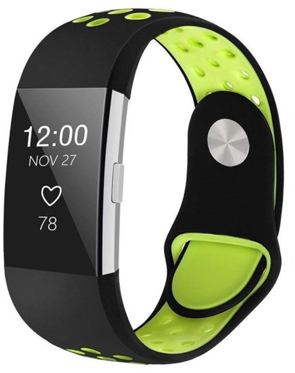 Fitbit Charge 2 sport band - zwart groen - Maat S