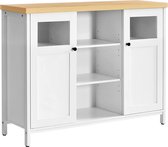 dressoir, keukenkast met deuren, zijkast, glazen raam, 100 x 30 x 76,5 cm, kast, voor woonkamer, eetkamer, keuken, gang, kantoor, wit-eiken kleurig LSC104W01