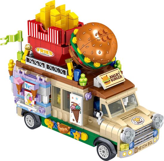Zhe Gao Hamburgertruck | City & Friends Adventure | Retro food truck | Classic Creator STEM speelgoed bouwpakket | niet compatibel met lego mega bloks | Kermis & Pretpark Auto Foodtruck modelbouw voor kinderen & volwassenen | 638 bouwstenen