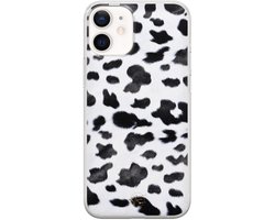 Hoesje geschikt voor iPhone 12 Mini - Koeienprint - Soft Case - TPU - Print - Zwart - Mooie Telefoonhoesjes