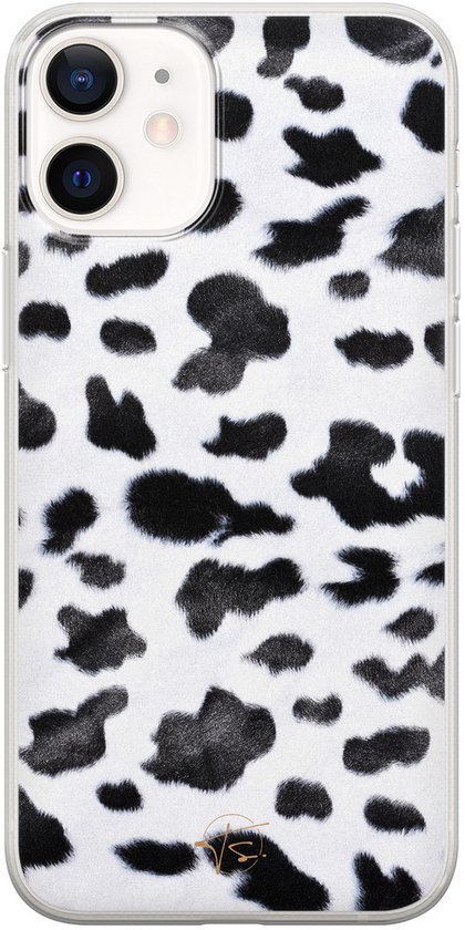 Hoesje geschikt voor iPhone 12 Mini - Koeienprint - Soft Case - TPU - Print - Zwart - Mooie Telefoonhoesjes
