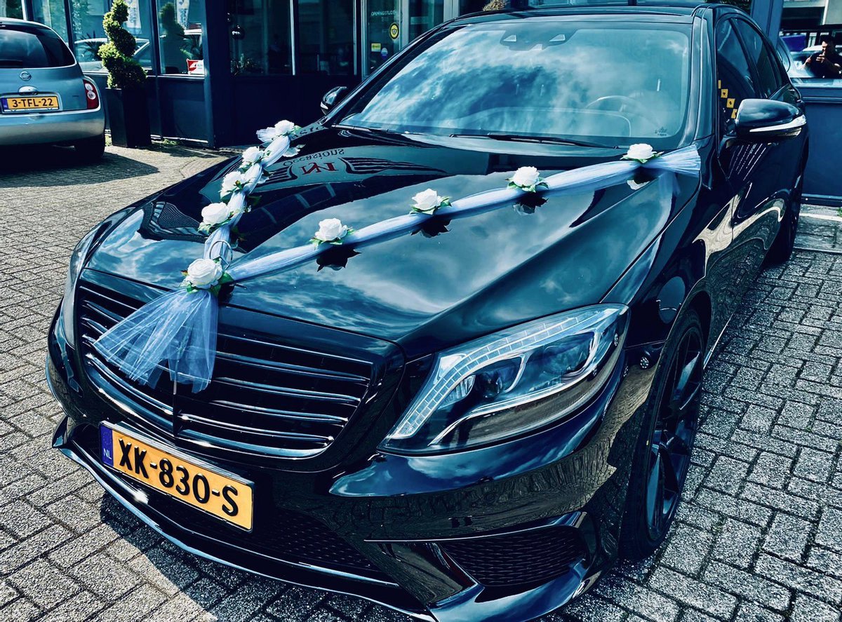 ELOISA Auto Versiering Bruiloft Trouwauto Decoratie Wit Lint met 9