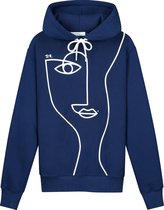 Collect The Label - Lijn Kunst Gezicht Hoodie - Donker Blauw - Unisex - S