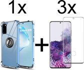 Samsung Galaxy S20 hoesje Kickstand Ring shock proof case transparant magneet - Full Cover - 3x samsung s20 screenprotector