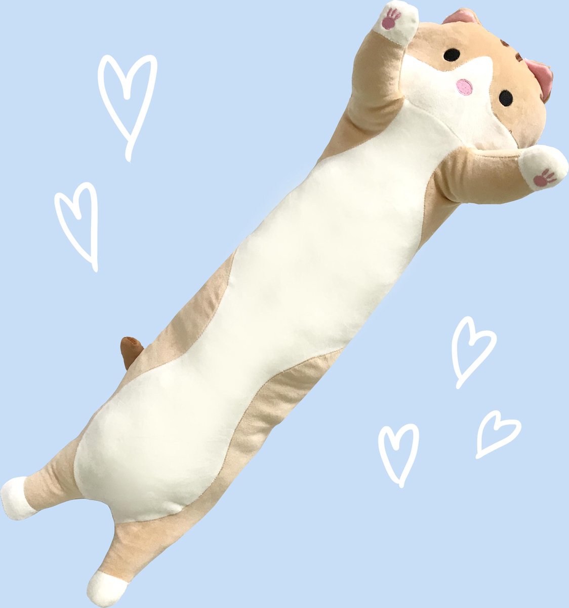 Afbeelding van product Merkloos / Sans marque  XL Kawaii Lange Kat Knuffel bruin | 100cm kat plush | zacht, schattig en stretchy | Kawaii kussen long cat