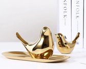 BaykaDecor - Elegante Gouden Vogel Beeldjes - Kleine Woondecoratie - Geschenk - Beeld Voor Binnen En Buiten - Set Van 2 - Goud