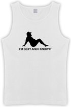 Witte Tanktop met  " I'M Sexy and i Know It " print Zwart size S