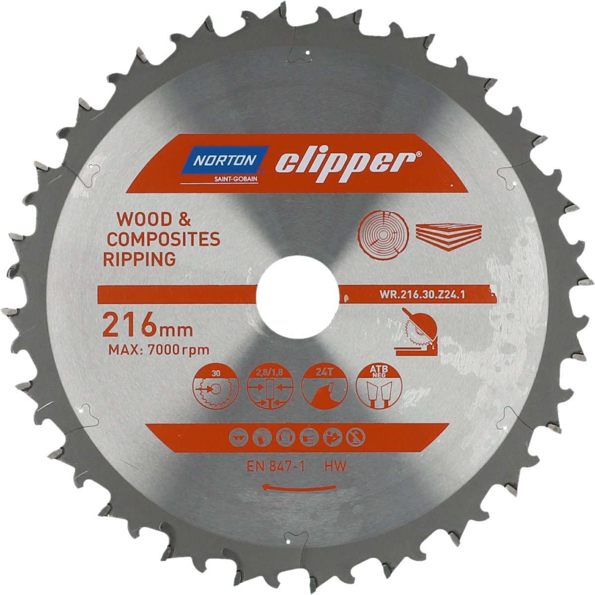 Norton Clipper Hout en Composiet - Verstekzaagblad ATB Neg - 216mm - 24 tanden - Voor Afkortzagen