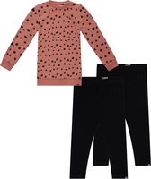 Koko Noko BIO Basics Set(3delig) Sweatjurk Nathalie  Dusty Pink Dot en 2 paar leggings Zwart - Maat 122/128