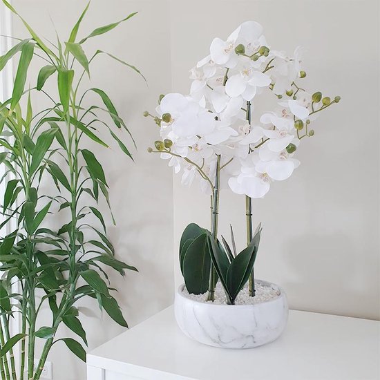 Kunstmatige orchidee 65cm met keramische pot - marmeren effect - Overig - Marbre - SILUMEN