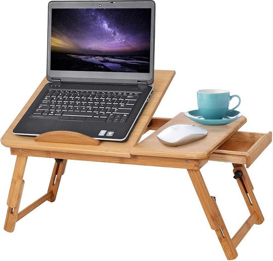 Verstelbare Bamboo Lapdesk Bed Laptop Tray, draagbare opvouwbare laptoptafel met lade en koelgaten, slaapbank Bamboo Lapdesk Working Maaltijdlade voor laptop Notebook Tablet slaapkamer