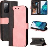 Voor Samsung Galaxy S20 FE / S20 Lite 5G / 4G Zakelijke stiksels-kleur Horizontale Flip PU lederen tas met houder & kaartsleuven & fotolijst (roze)