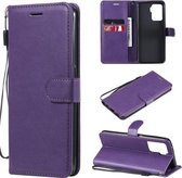 Voor OPPO A94 4G Effen Kleur Horizontale Flip Beschermende Lederen Case met Houder & Kaartsleuven & Portemonnee & Fotolijst & Lanyard (Paars)