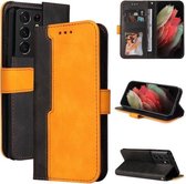 Voor Samsung Galaxy S21 Ultra 5G Zakelijke Stiksels-Kleur Horizontale Flip PU Lederen Case met Houder & Kaartsleuven & Fotolijst (Oranje)