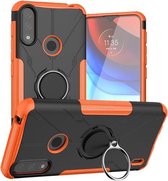 Voor Motorola Moto E7 Power Armor Bear schokbestendige pc + TPU-beschermhoes met ringhouder (oranje)