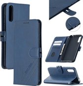Voor Huawei P Smart S/Y8p Stiksels Stijl 2-Kleur Koe Textuur Horizontale Flip PU Lederen Case met Houder & Kaartsleuf & Lanyard (Blauw)