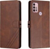 Voor Motorola Moto G10/G30 Stiksels Stijl 2-Kleur Koe Textuur Horizontale Flip PU Lederen Case met Houder & Kaartsleuf & Lanyard (Bruin)