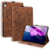 Voor Lenovo Tab P11 TB-J606F Liefde Vlinderpatroon Horizontale Flip Lederen Case met Houder (Bruin)