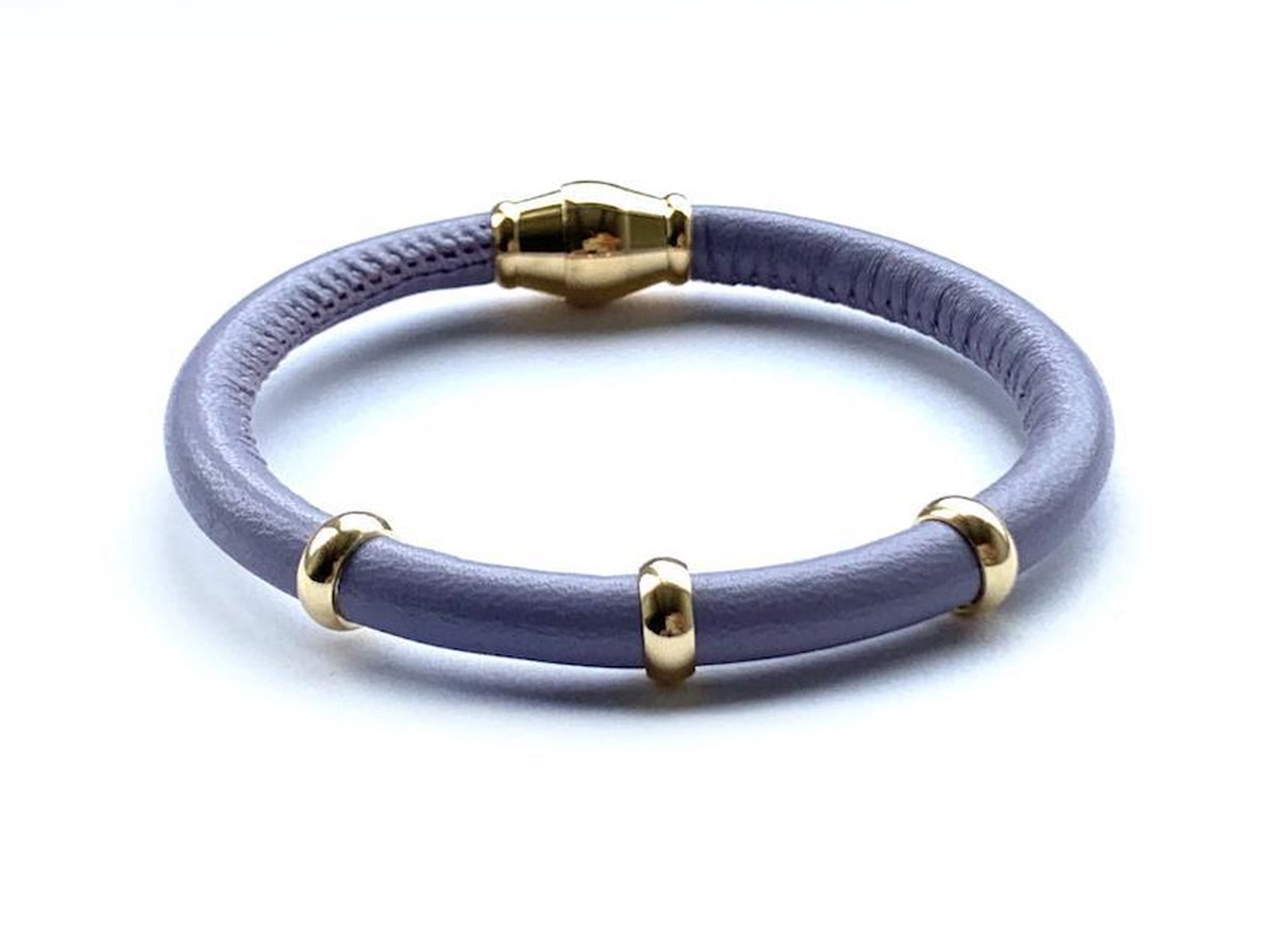 Jolla - dames armband zilver - goudkleurig - leer - magneetsluiting - bedels - Single Gold - Paars