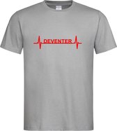 Grijs T-Shirt met “ Deventer hartslag “ print Rood Size XXL