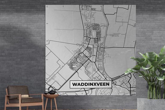 Tuin poster Stadskaart - Waddinxveen - Grijs - Wit - 200x200 cm - Plattegrond - Tuindoek - Buitenposter
