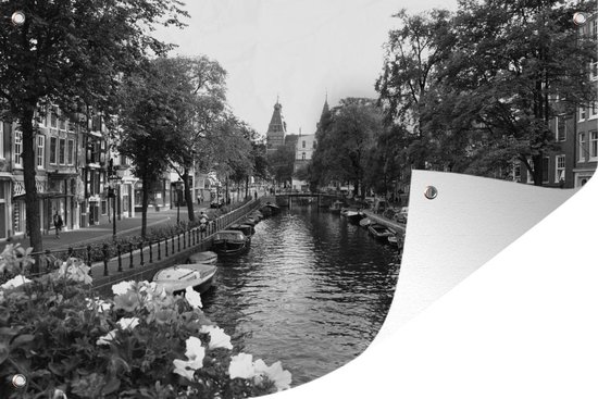 Affiche de jardin Canal d'été à Amsterdam - noir et blanc - 120x80 cm - Jardin