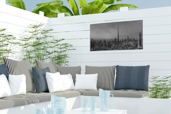 Affiche de jardin panorama de Dubaï avec le Burj Khalifa - noir et blanc - 60x30 cm