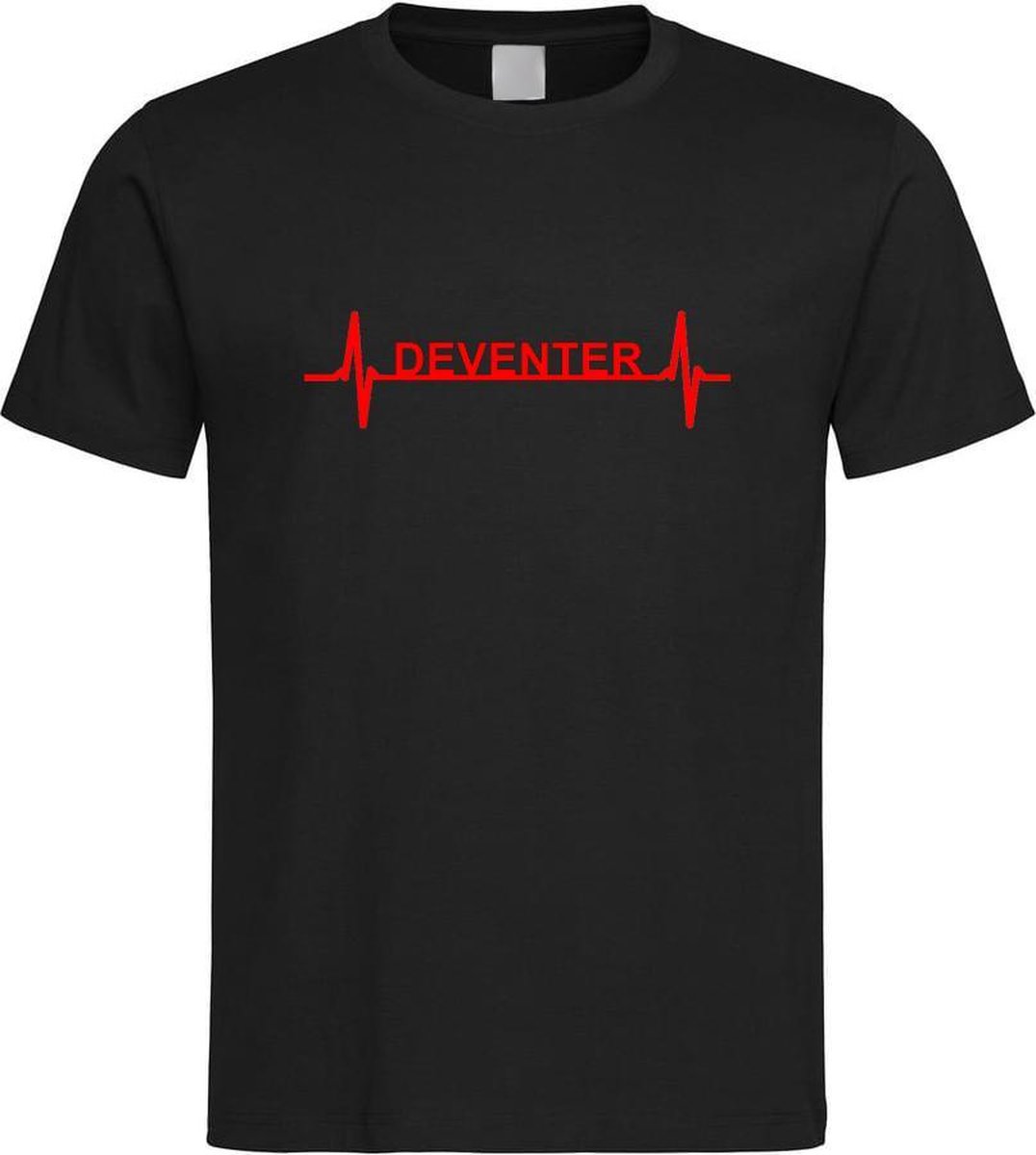Zwart T-Shirt met “ Deventer hartslag “ print Rood Size L