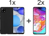 Samsung galaxy A22 5G hoesje zwart siliconen case hoes cover hoesjes - 2x Samsung A22 5G screenprotector